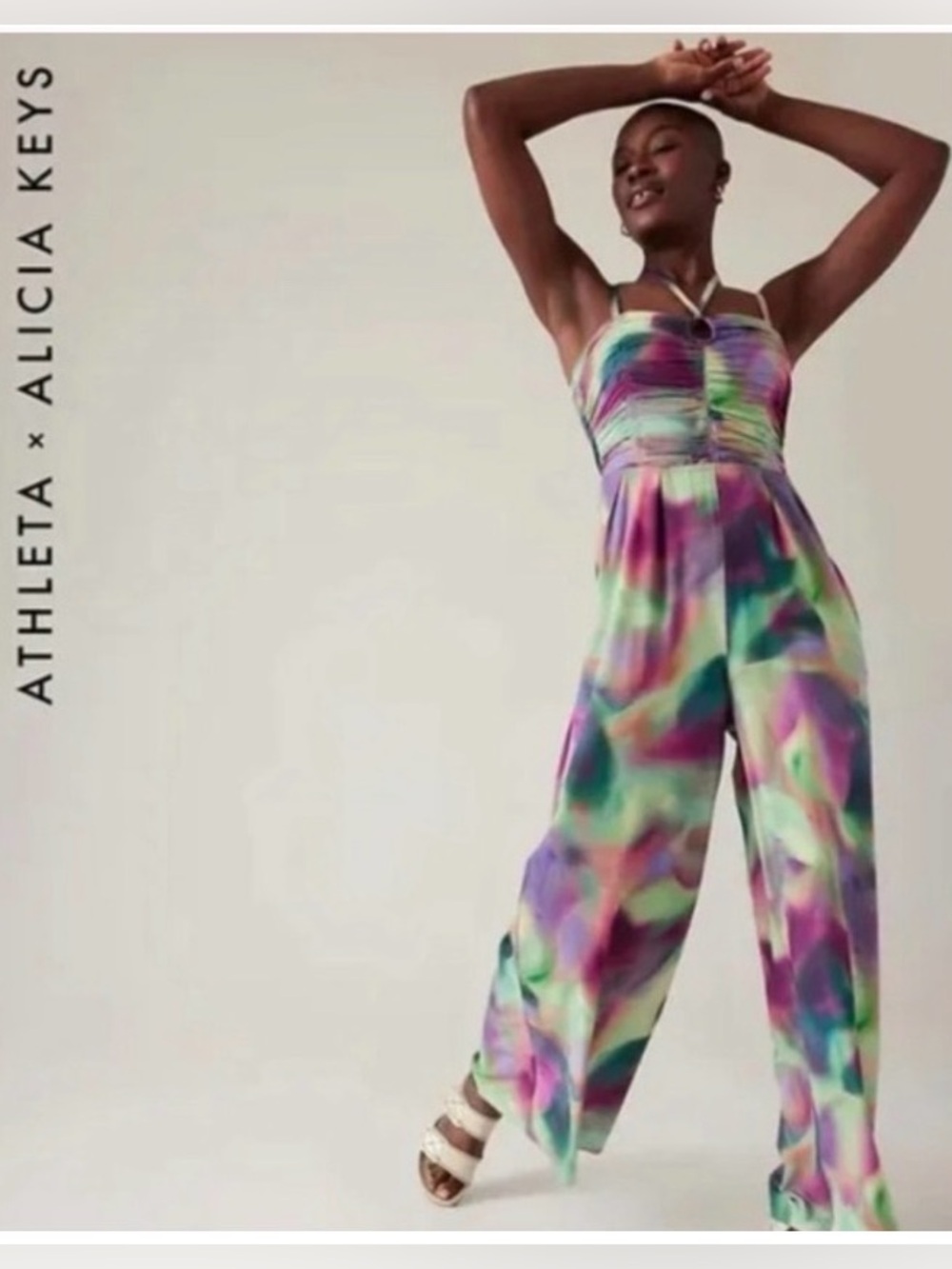 Athleta +Alicia Keys Multicolor Purple, Green & Pink Wide-Leg Jumpsuit